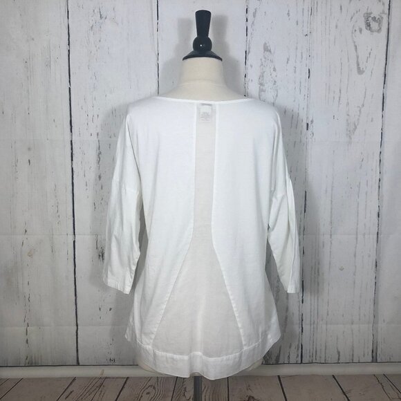 Sundance White Sheer Panel Tunic Top 3/4 Sleeve Cotton Pull On Medium - Picture 1 of 8